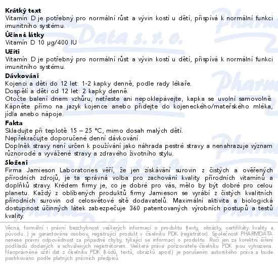 Dal informace o zbo JAMIESON Baby-D Vitamn D3 400 IU kapky 11.7ml