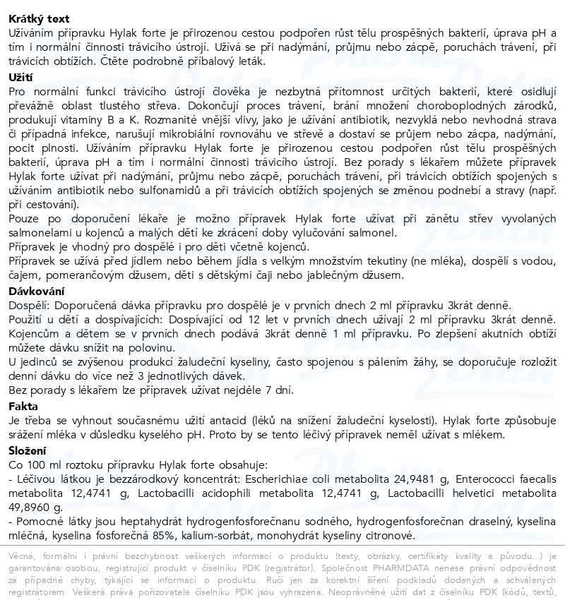 Dal�� informace o zbo�� Hylak Forte por.sol. 100ml