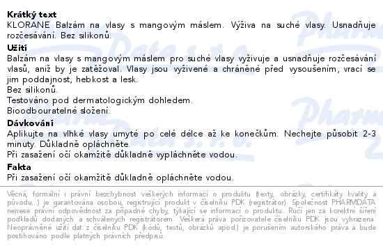 Dal informace o zbo KLORANE Balzm mango na such vlasy 200ml
